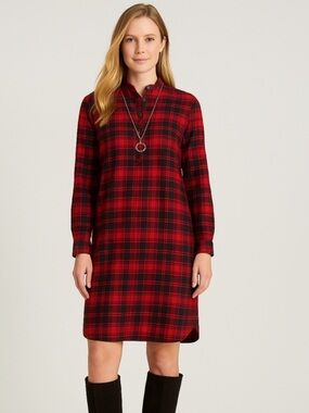 J. Jill Red and Black Plaid Long Sleeve Button-Front Shirt Dress size XSP